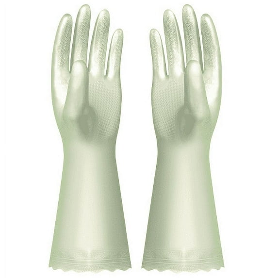 SUCS 3 Pairs Reusable Rubber Gloves for Dishwashing Cleaning Bleaching, Grippy Latex Dish Washing Gloves with Flocked Cotton Liner, Water Resistant Household Gloves for Kitchen Bathroom