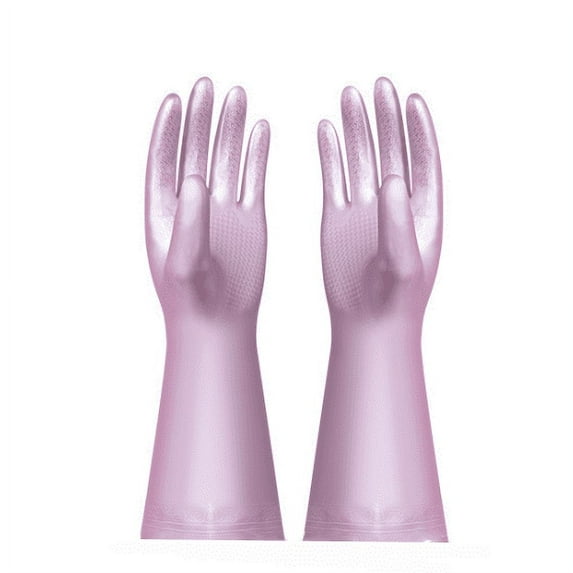 SUCS Reusable Rubber Gloves for Dishwashing Cleaning Bleaching, Grippy Latex Dish Washing Gloves with Flocked Cotton Liner, Water Resistant Household Gloves for Kitchen Bathroom 3 Pairs