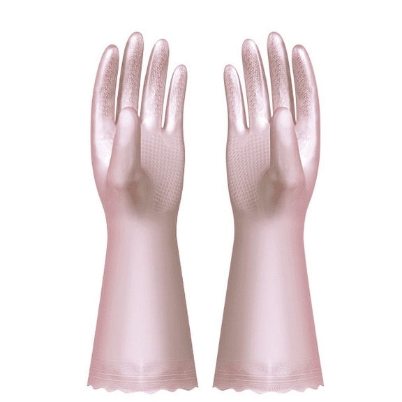 SUCS 3 Pairs Reusable Rubber Gloves for Dishwashing Cleaning Bleaching, Grippy Latex Dish Washing Gloves with Flocked Cotton Liner, Water Resistant Household Gloves for Kitchen Bathroom