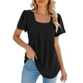 thumbnail image 1 of WILLBEST Womens T Shirts V Neck Womens Fashion Casual Top Square Neck T Shirts Summer Short Sleeve Casual Loose Top Tops, 1 of 5