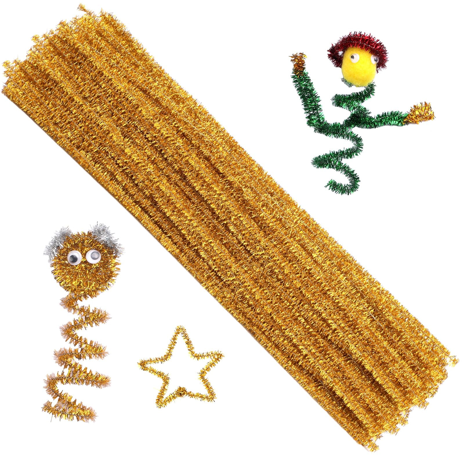 WILLED 100 Pieces Pipe Cleaners Chenille Stem, Glitter Gold Pipe