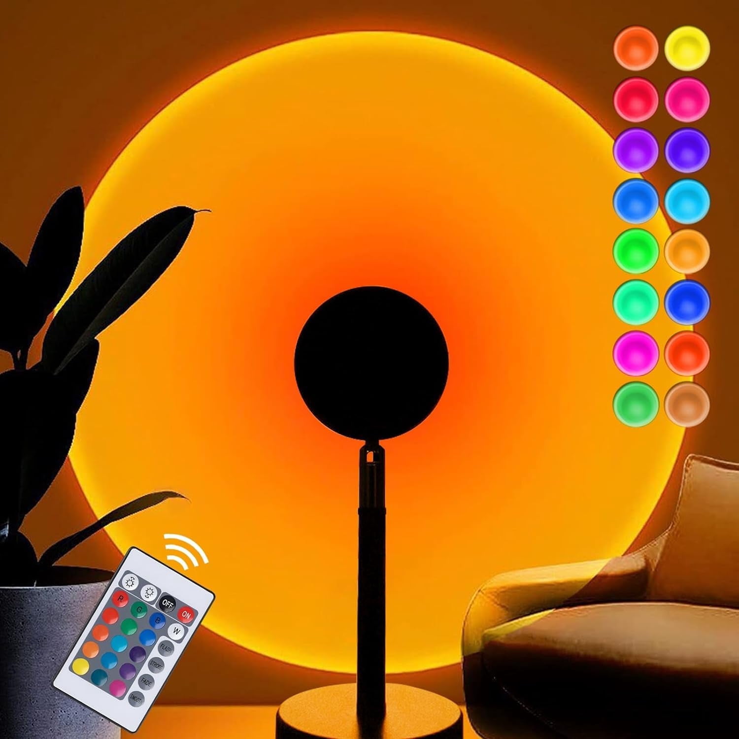 YUNOVA 16 Color Remote Sunset Lamp Sun Projection Lamp Romantic Visual Led Light Network Light with USB Modern Night Light for Living Room Bedroom Dcor