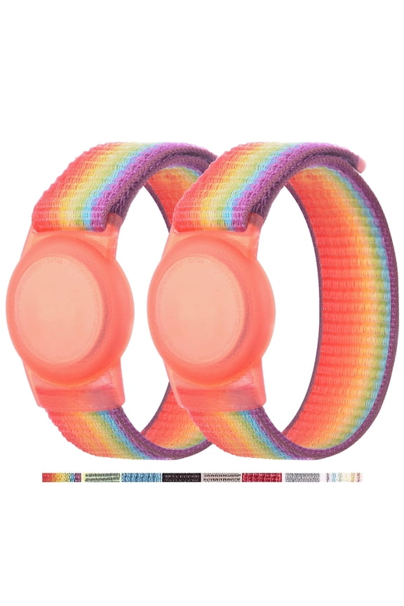 2 Pack AirTag Bracelet for Kids, Apple Air Tag Protective Cover with Nylon Wristband, Anti Lost GPS Trackers Case Cover Elastic Watch Band for Toddlers Girls Boys Elders