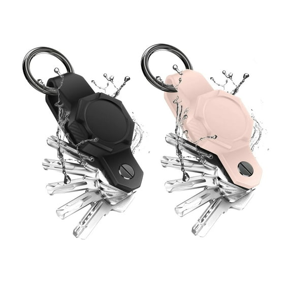 WILLED 2 Pack Airtag Waterproof case with Key Organizer,Compact Key Holder for Apple Airtag,Silicone Keychain for AirTag - Includes Keyring to Attach Car Key Fob