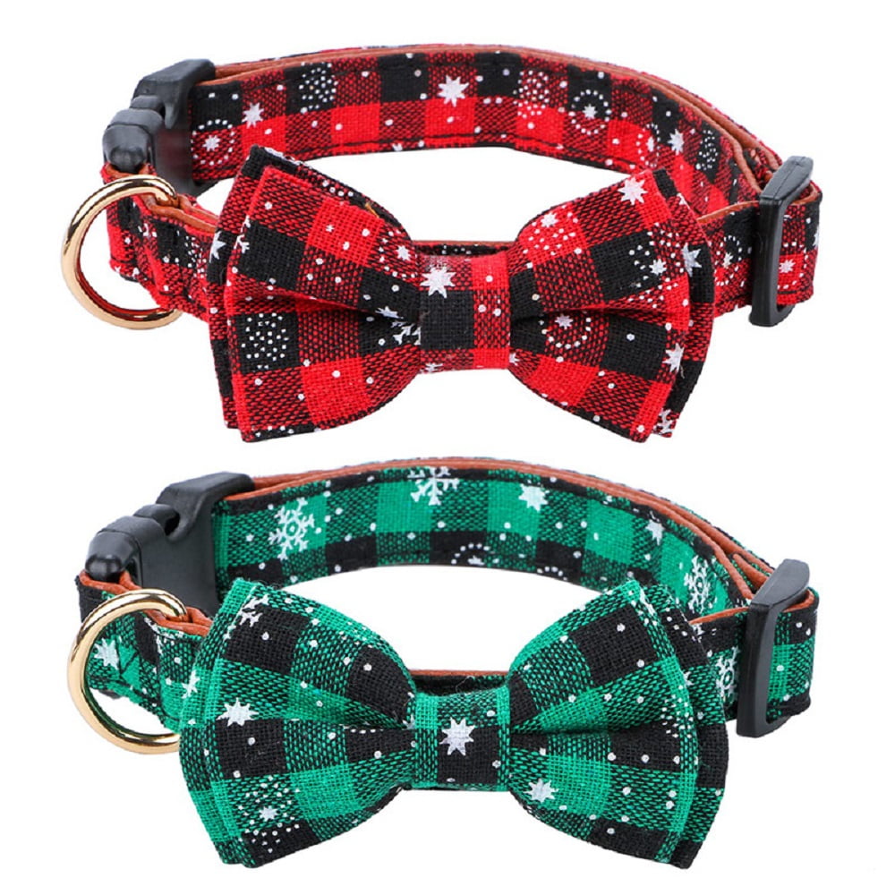 WILLED 2 Pack Dog Collar with Bow tie, Christmas Classic Plaid