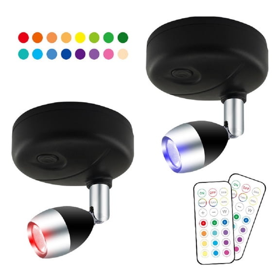 WILLED 2 Pack Small Spotlight Battery Operated Accent Light with Remote, RGB LED Wireless Little Spot Light Rotatable with Dimmer & Timer for Artwork Painting