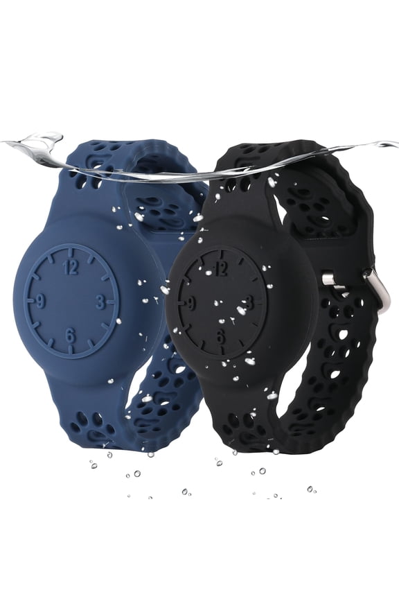 YUNOVA 2 Pack Waterproof Silicone AirTag Bracelet for Kids, Soft & Adjustable Wristband, GPS Tracker for Apple AirTag, Protective Case for Pool, Beach, & Everyday Use