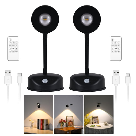 WILLED 2200mAh Motion Sensor Picture Light, 2 Pack Spotlight Painting Light, LED Wall Sconce, Night Light Lamp, Rechargeable Battery Operated 3 Color & Dimmable Magnetic 360° Rotation with Remote