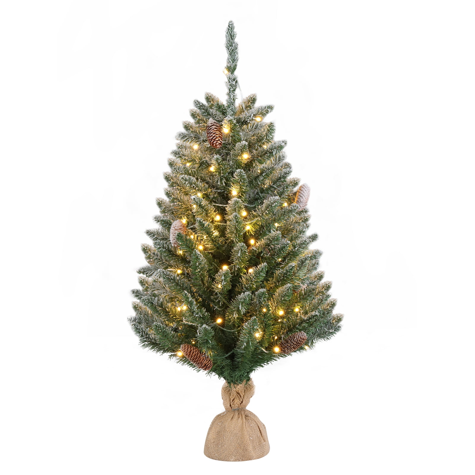 WILLED 3 FT Prelit Snowy Mini Christmas Tree, Small Tabletop Flocked