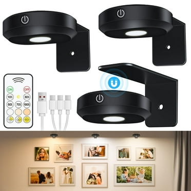 WILLED 3 Pack Rechargeable Picture Lights, Wireless Battery Operated Art Lighting for Paintings, Dimmable & Timer Puck Lights with Remote, Magnetic Gallery Light for Picture Frames