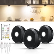 WILLED 1200mAh Rechargeable Puck Lights, 3 Colors Dimmable LED Under Cabinet Lighting with Remote, Wireless Magnetic LED Light with Timer for Kitchen Closet Shelf