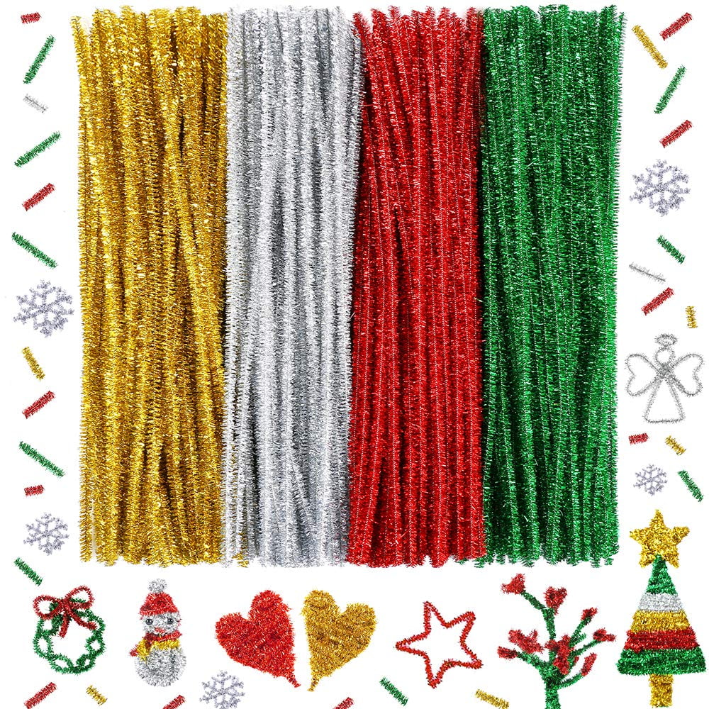 WILLED 300 Pieces Christmas Pipe Cleaners Glitter Chenille Stems for
