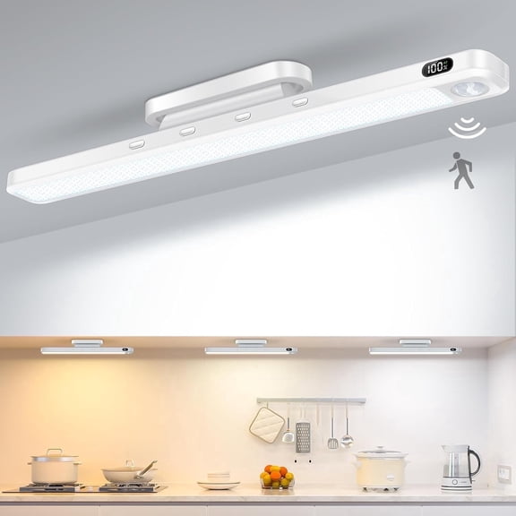 WILLED 120 LED Motion Sensor Under Cabinet Light, Rechargeable Closet Light Bar with Battery Level Display, Magnetic Wireless Mirror Light for Wardrobe Desk Kitchen