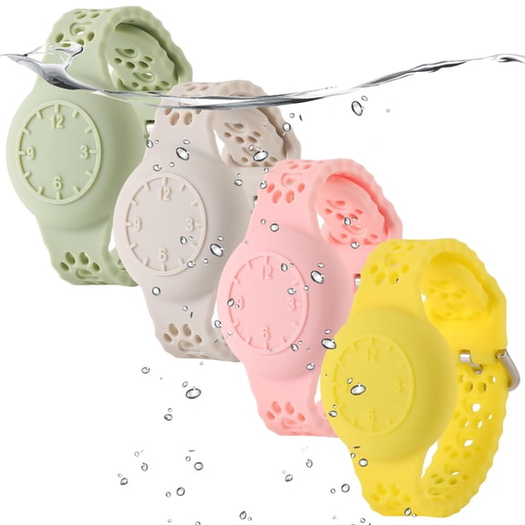 YUNOVA 4 Pack AirTag Bracelet for Kids, Waterproof Silicone Wristband, Adjustable GPS Tracker Holder for Apple AirTag, Comfortable & Safe for Outdoor Play, Beach & Pool Ready
