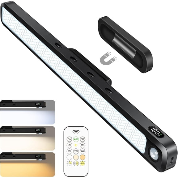 WILLED 430LM Motion Sensor LED Light Bar with Remote, 5W Under Cabinet Lights with Battery Display, Rechargeable Mirror Lights for Closet Bathroom Desk