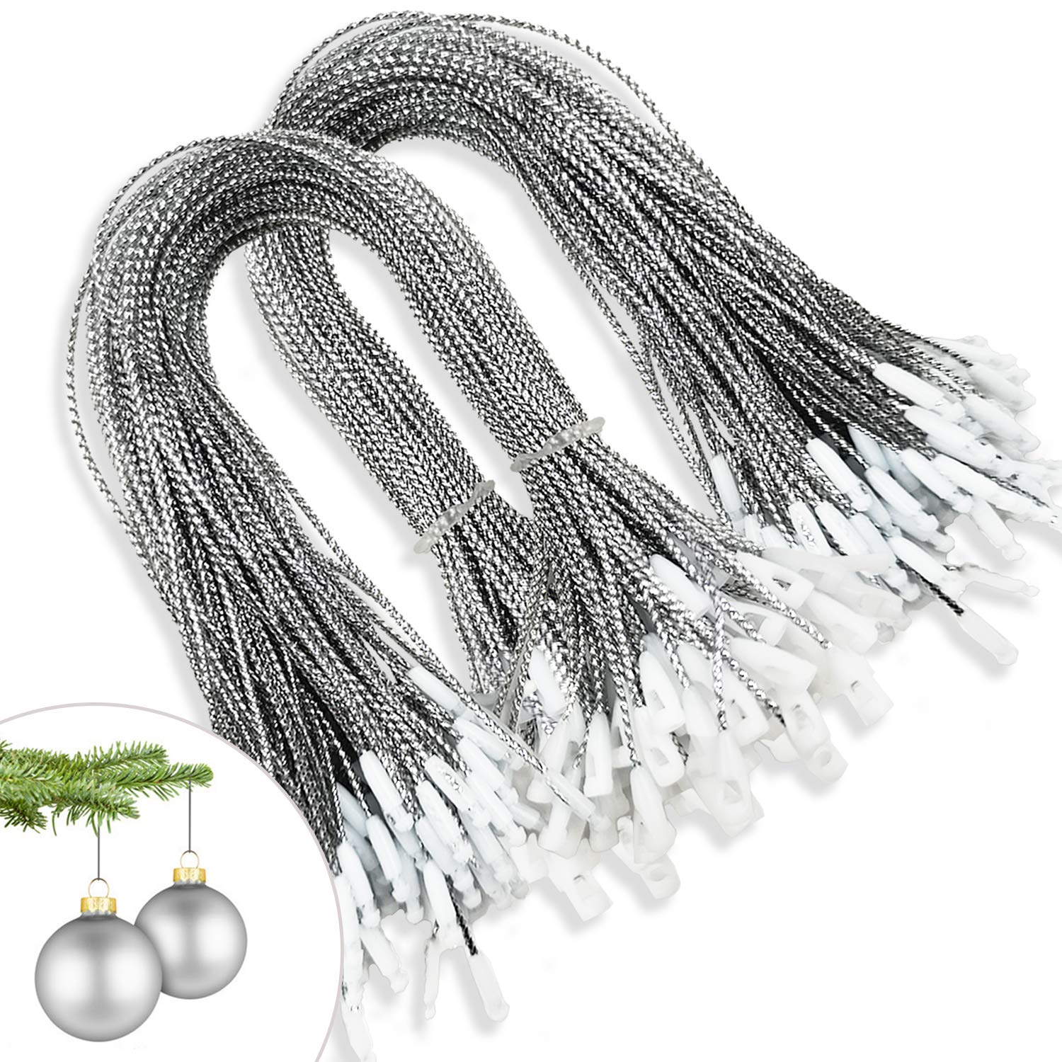 WILLED 500Pcs Christmas Ornaments String Hanger Silver Precut Ribbon