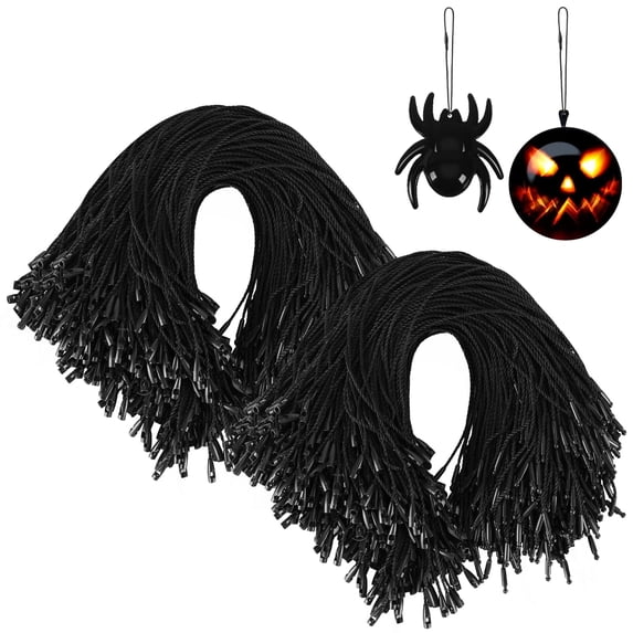YUNOVA 500pcs Halloween Ornaments Hanger Strings, Black Ornament Hook, Precut Polyester Ropes with Snap Fastener for Halloween Christmas Holiday Ornament Decoration