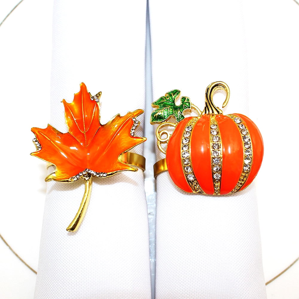 WILLED 6Pcs Thanksgiving Napkin Rings Autumn Fall Metal Maple Leaf
