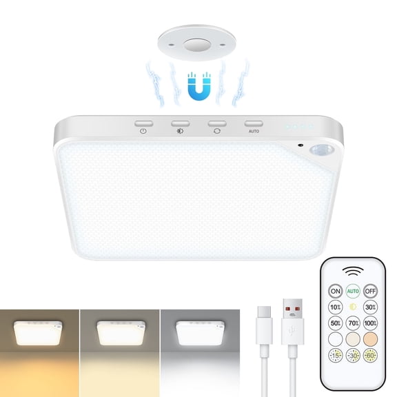 WILLED 8W Motion Sensor Ceiling Light, Magnetic Mount Rechargeable Closet Light with Remote Control, 3 Colors Battery Powered Flush Mount Light Fixture for Hallway Stairway Garage, Square, 1 Pack