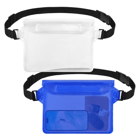 WILLED Waterproof Pouch Bag with Adjustable Waist Strap (2 Pack) - IP68 Waterproof Waist Bag Screen Touchable Dry Bag with Adjustable Belt for Beach, Swimming, Boating, Fishing, Hiking, etc