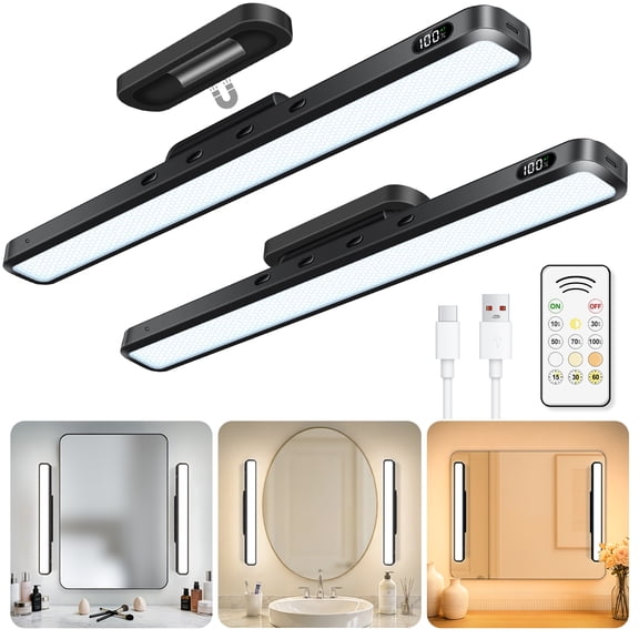 WILLED Bathroom Vanity Light for Mirror, Rechargeable Stick on Makeup Light, Dimmable Modern Vanity Lighting Fixture Adjustable Warm Light Cool Light for Bedroom, 3W, 2 Pack