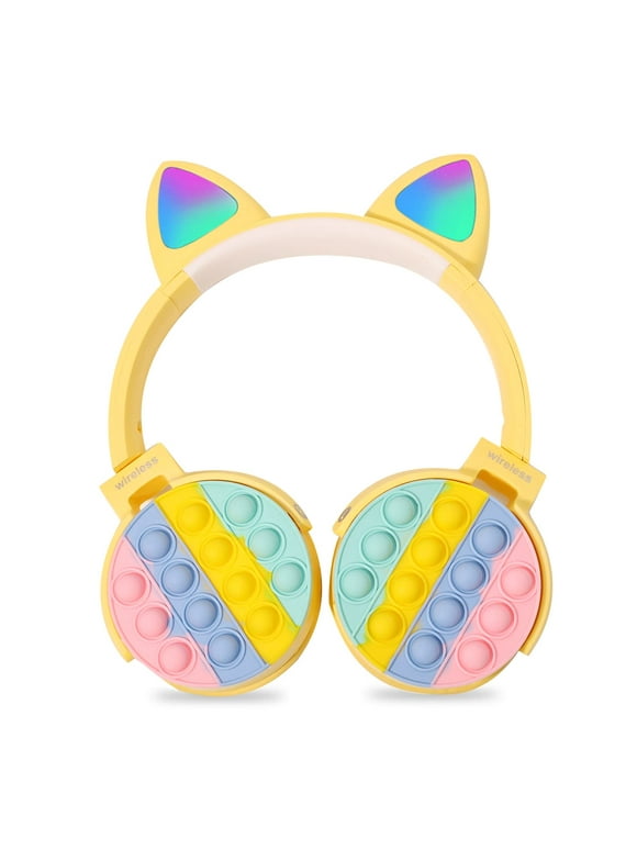 WILLED Bluetooth Headphones Wireless with Microphone Fidget Bubbles Cute Cat Ear with LED Light Up Over Ear Headphones for Girls Boys Women Pop Gaming Headset On Ear for Smartphone Tablet PC
