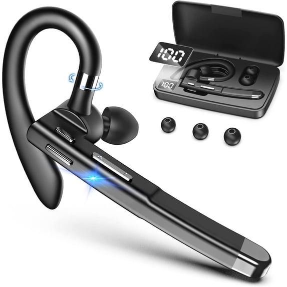 YUNOVA Bluetooth Headset for Cellphone Wireless Bluetooth Earpiece with Charging Case Hands-Free Single Ear Headset with Mic for iOS Android Cell Phone, V5.2 Bluetooth Headphone for Business, Trucker
