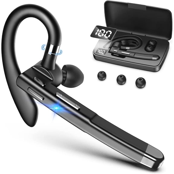 YUNOVA Bluetooth Headset for Cellphone Wireless Bluetooth Earpiece with Charging Case Hands-Free Single Ear Headset with Mic for iOS Android Cell Phone, V5.2 Bluetooth Headphone for Business, Trucker