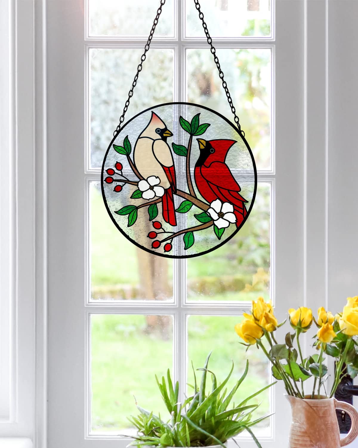 WILLED Cardinal Acrylic Suncatcher, Handpainted Red Bird Sun Catcher