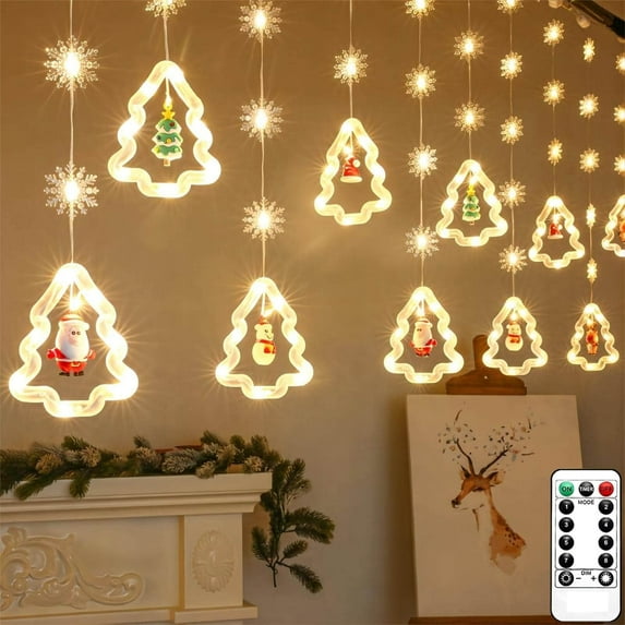 WILLED Christmas Lights Decorations, 10FT 120LED Curtain Lights, Christmas Decorations Fairy Lights, USB Powered Waterproof for Christmas Bedroom Garden Xmas Tree Patio Decor, Warm White