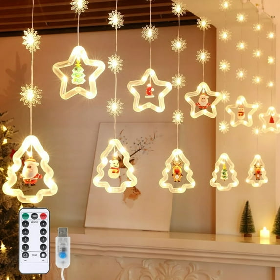 WILLED Christmas String Lights, 9.84 Ft 120 LED USB Powered Fairy Lights with Remote, Waterproof 3D Hanging Lights for Indoor and Outdoor Xmas Decorations, 8 Lighting Modes, Warm White