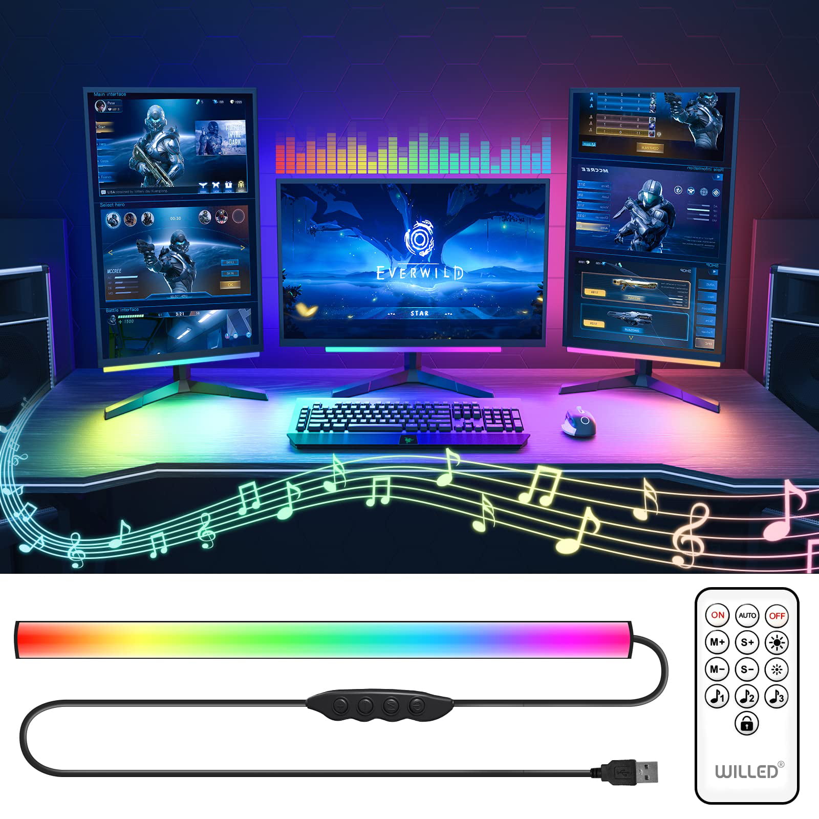 WILLED Gaming Lights with Music Sync, Under Desk Light with Remote ...