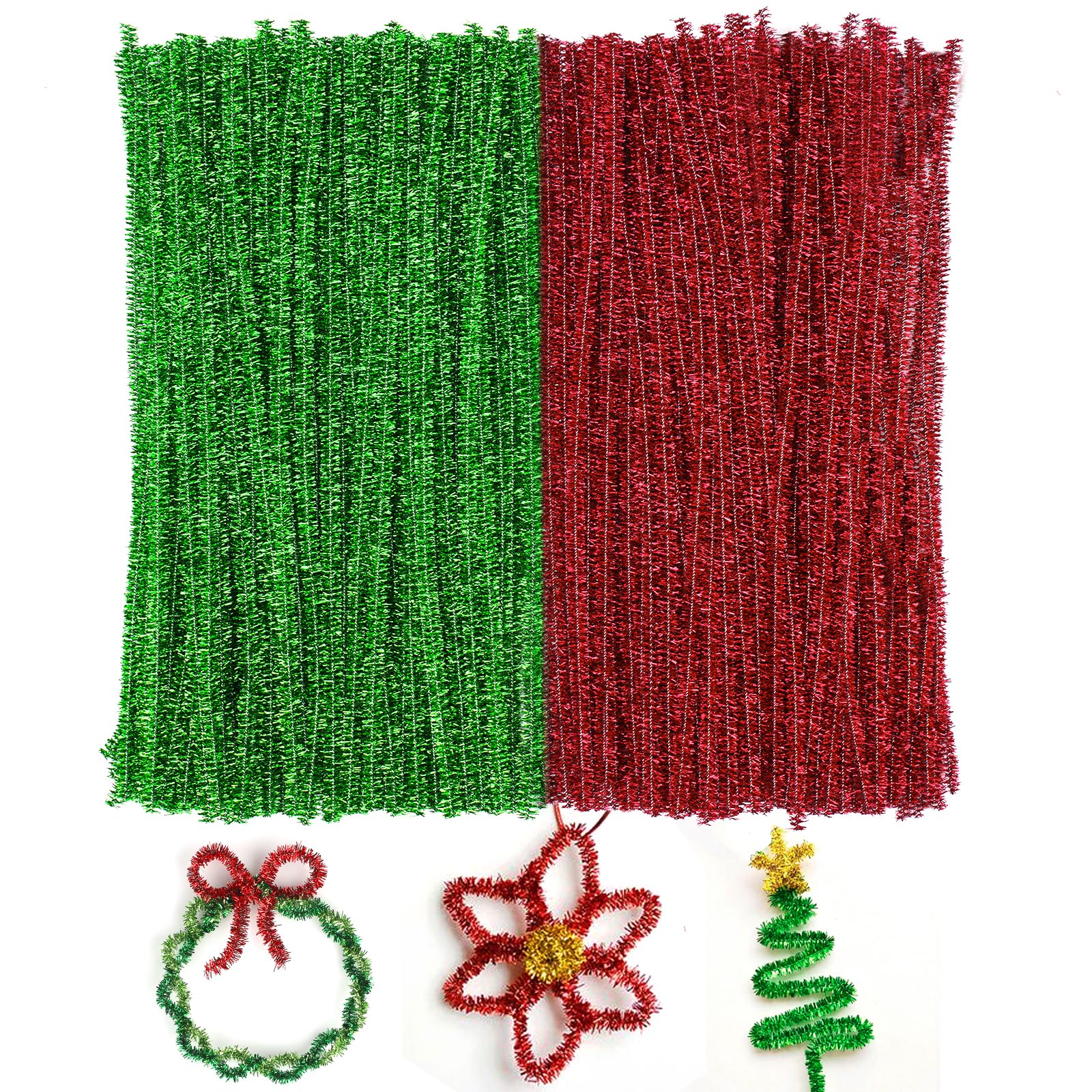 WILLED Glitter Pipe Cleaners, 200pcs Red and Green Pipe Cleaner