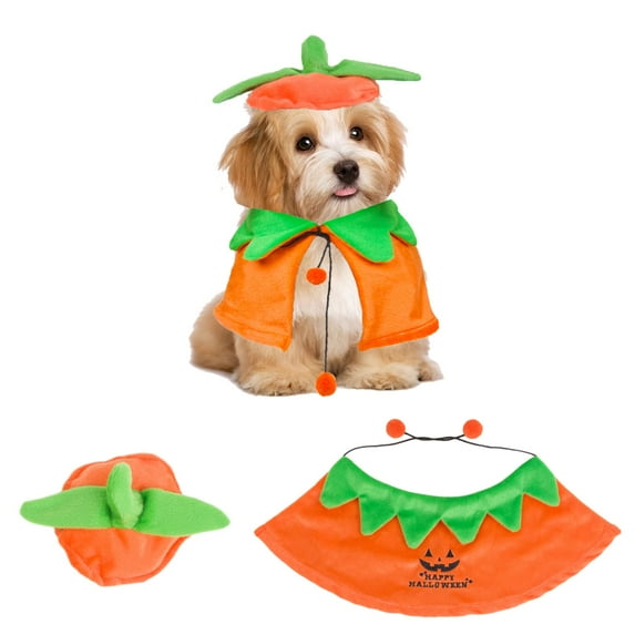 WILLED Halloween Cat Costume Pumpkin Cloak and Hat Set, Cute Pet Halloween Costumes for Cats and Kittens, Adjustable Soft Flannel, Festive Pumpkin Design for Halloween Parties Cosplay and Photo Props