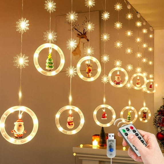 WILLED Christmas String Lights, 120 LED Window Curtain Lights with Remote, 9.8ft Battery Powered, 8 Modes, Waterproof Fairy Indoor/Outdoor Xmas Tree Patio Garden Party Home Decorations