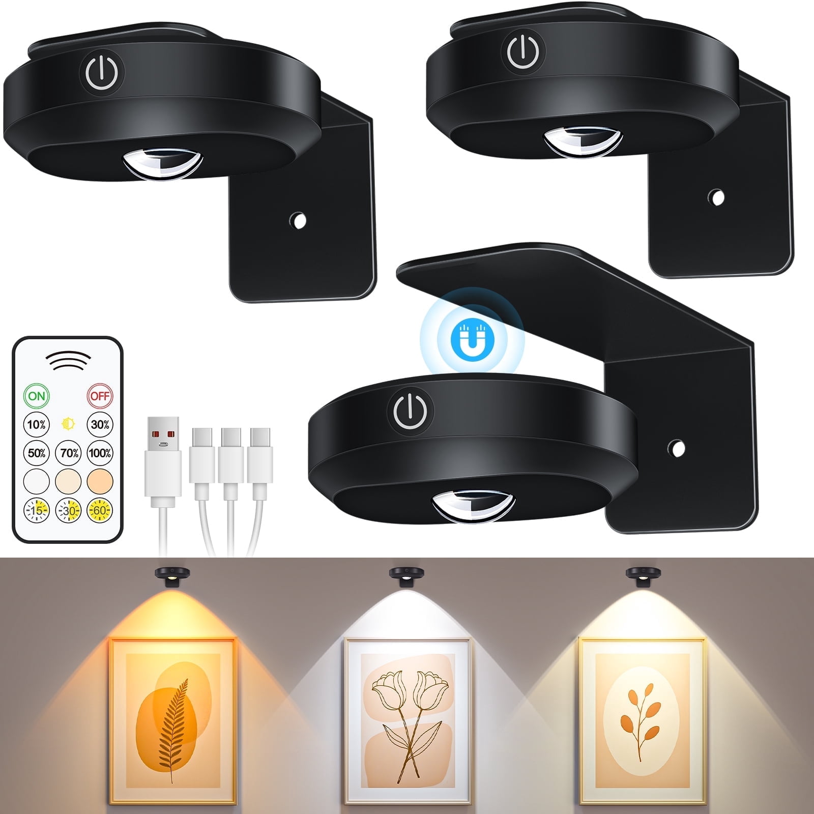Willed Picture Lights for Wall, LED Frame Lights, Rechargeable ...