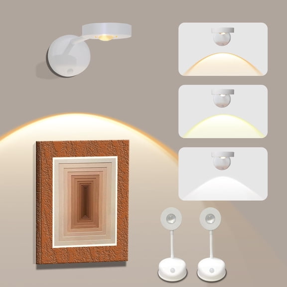 WILLED Spotlight Battery Operated, Motion Sensor Picture Light LED Cat-Eye Bulb Wall Sconce, Stick on Display Accent Lighting Dimmable 360° Rotation Rechargeable for Paintings (White, 2Pack)