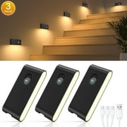 WILLED Stair Lights Indoor, Rechargeable Motion Sensor Night Lights, Battery Operated, Warm White, Wireless Stick on Light for Hallway Entry Stairs Bathroom Kitchen Garage Laundry, 3 Pack