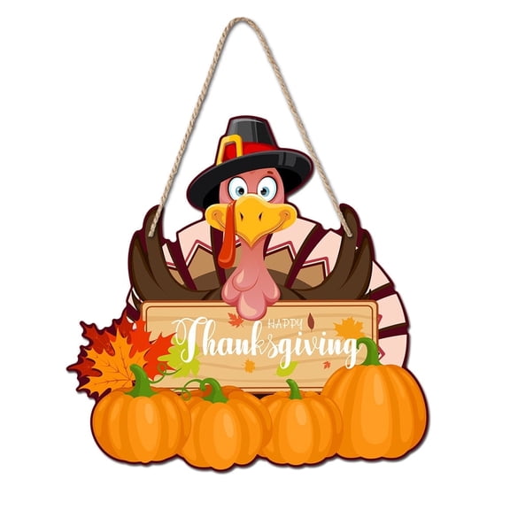 WILLED Thanksgiving Turkey Door Hanger Give Thanks Wooden Door Decor Rustic Thanksgiving Decorations Turkey Plaque Hanging Turkey Door Sign for Fall Autumn Harvest Farmhouse Home