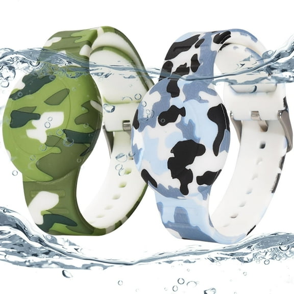 YUNOVA Waterproof AirTag Bracelet for Kids, Soft Silicone Air Tag Hidden Holder Case Compatible with Apple Airtag, Adjustable Anti-Lost Printed Strap GPS Traker for Toddler Child(2 Pack)