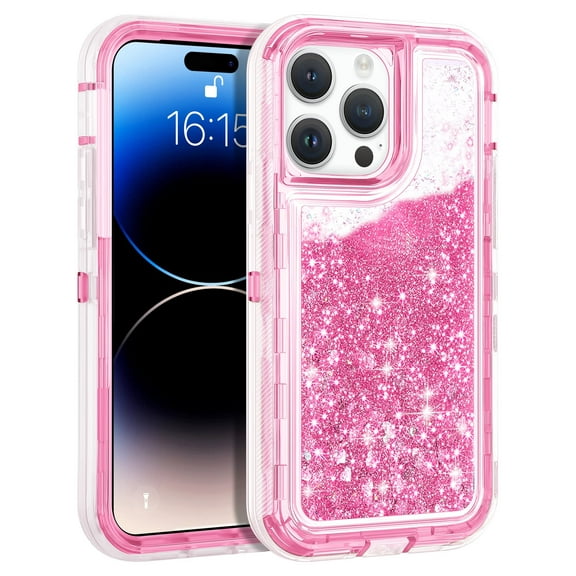 YUNOVA for iPhone 15 Case Glitter Floating Liquid Shiny Quicksand Case for Women Girls Heavy Duty Shockproof Protective Case Hard PC Bumper Soft TPU Cover for iPhone 15
