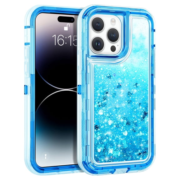 YUNOVA for iPhone 16/16 Pro/16 Pro Max/16 Plus Case Glitter Floating Liquid Shiny Quicksand Case for Women Girls Heavy Duty Shockproof Protective Case Hard PC Bumper Soft TPU Cover