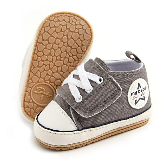 WILLFUN Baby Boys Girls High-Top Ankle Canvas Sneakers Toddler Soft Rubber Sole Infant Crib Shoes(6-12 Months Infant,Gray)