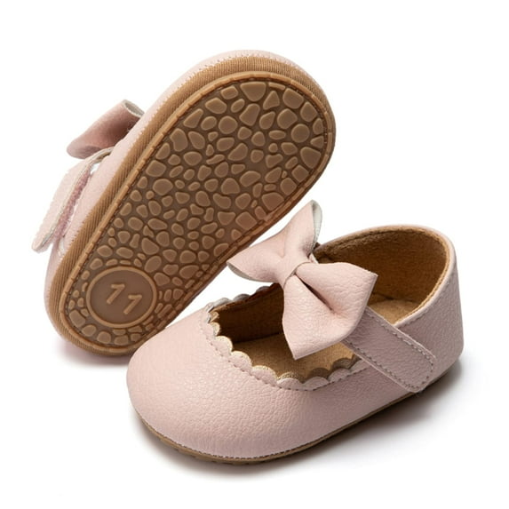 WILLFUN Baby Girls Mary Jane Flats Bowknot Princess Dress Crib Shoes Non-Slip Soft Sole Shoes for Toddler First Walkers(6-12 Months Infant, Pink)