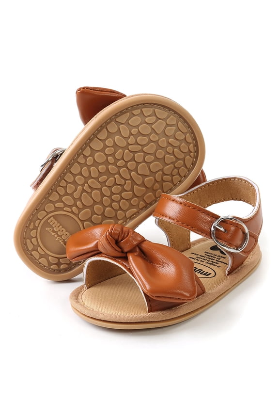 Baby Girls Summer Sandals Infant Bowknot Non-Slip Soft Rubber Sole Princess Outdoor Shoes for Toddler First Walkers(6-12 Months Infant, Brown)