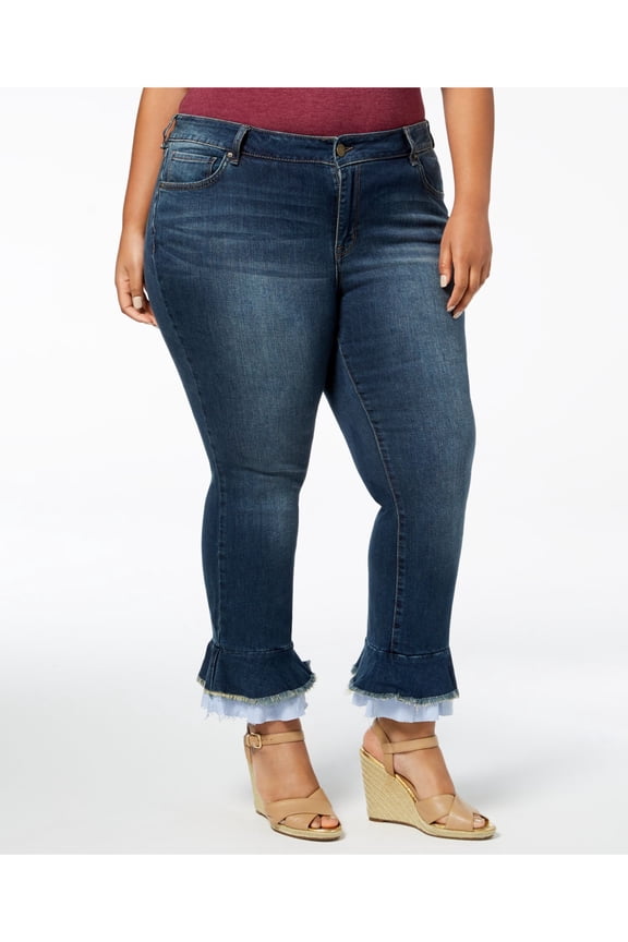 $109 Womens Blue Skinny Flared Hem Ankle Jeans 14W Plus B+B