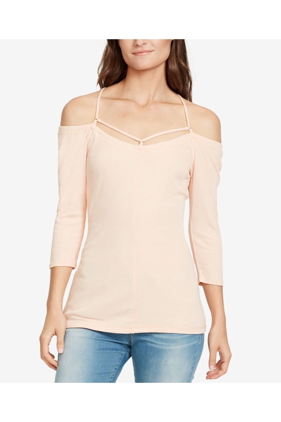 $50 Womens New 1672 Pink 3/4 Sleeve Off Shoulder Top S B+B