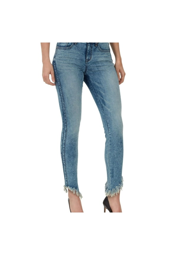Womens Frayed Skinny Fit Jeans, Blue, 25