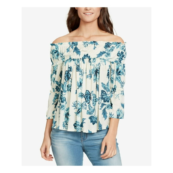 WILLIAM RAST Womens Ivory Lexi Printed Off Shoulder Top S