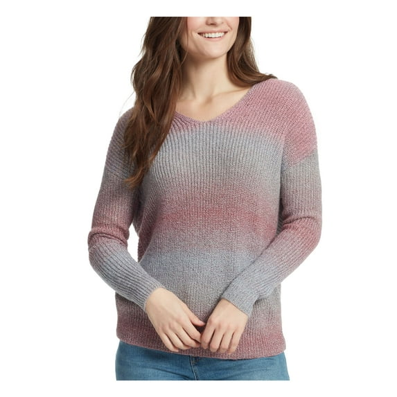 WILLIAM RAST Womens Pink Ribbed Twisted-back Ombre Long Sleeve V Neck Sweater S